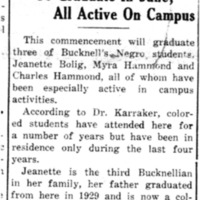 &quot;Three Negro Students to Graduate In June; All Active On Campus&quot;